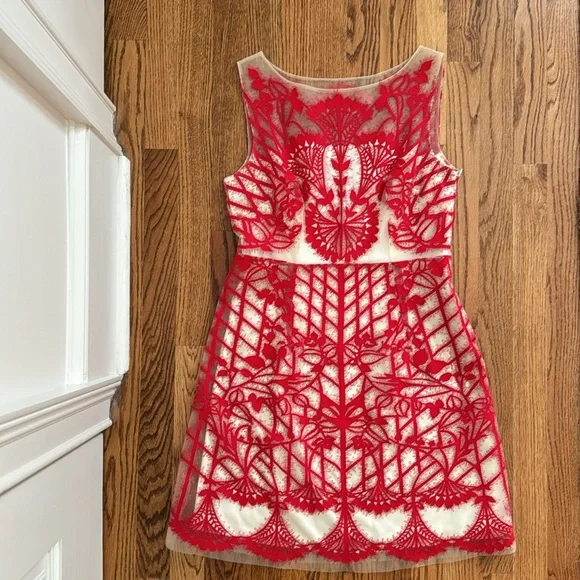 Anthropologie | Geisha Designs | Sugared Ruby Red Lace Dress | Size 6 - Picture 3 of 17